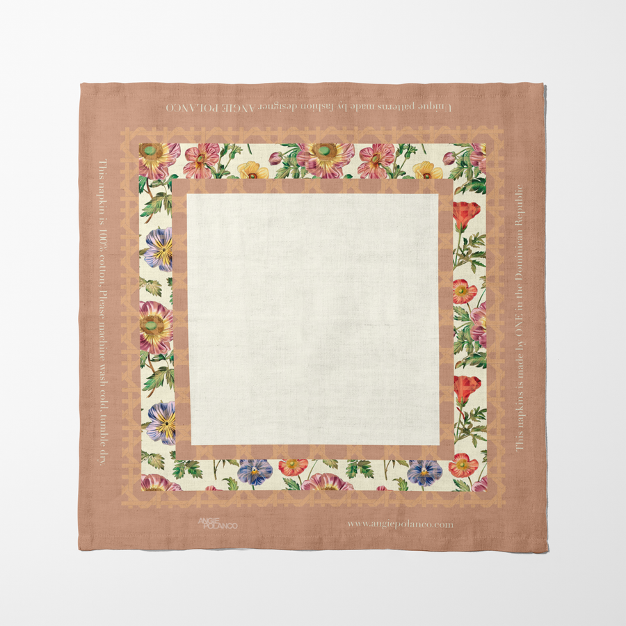 VINTAGE FLOWERS WITH RATTAN SQUARE NAPKIN