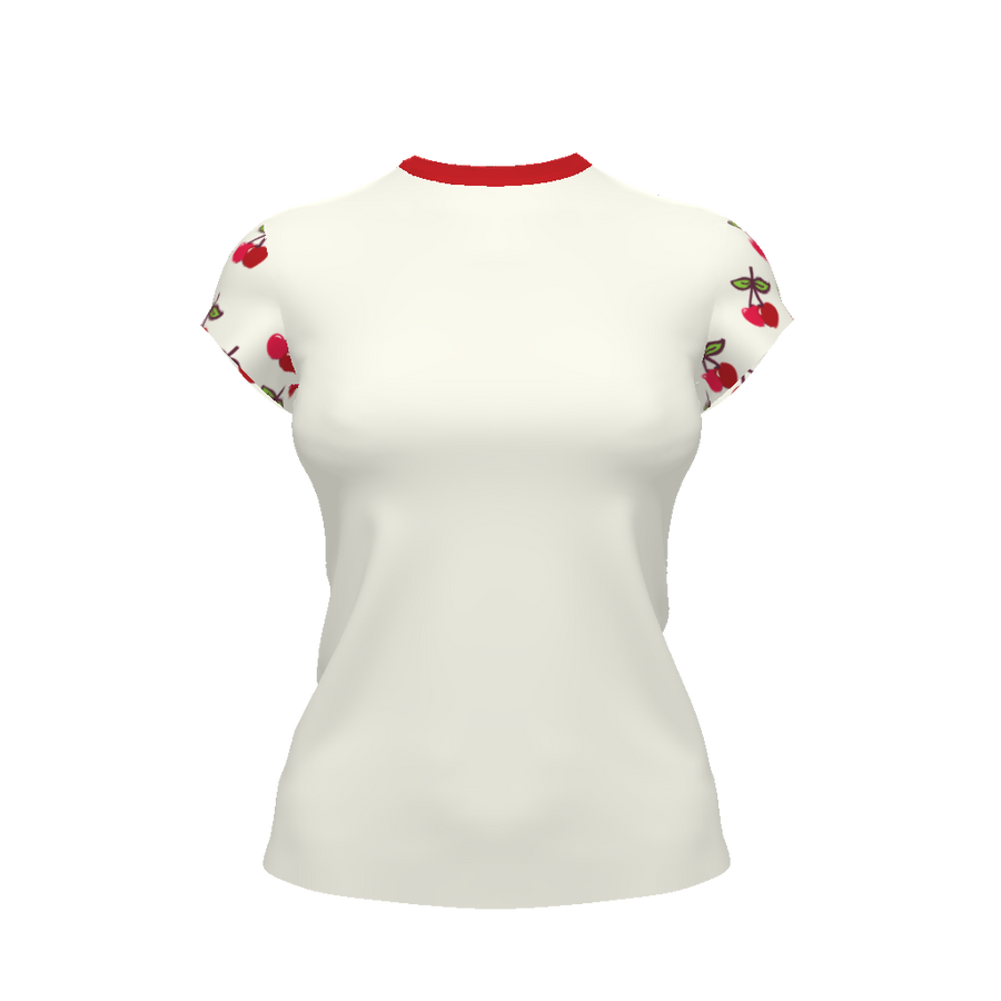 BEIGE SHORT SLEEVE T-SHIRT WITH CHERRIES