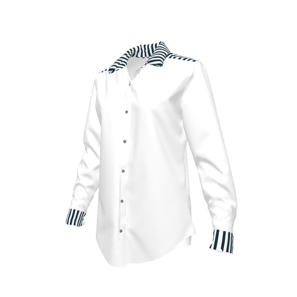 WHITE WOMENS BUTTON FRONT SHIRT WITH NAVY STRIPES