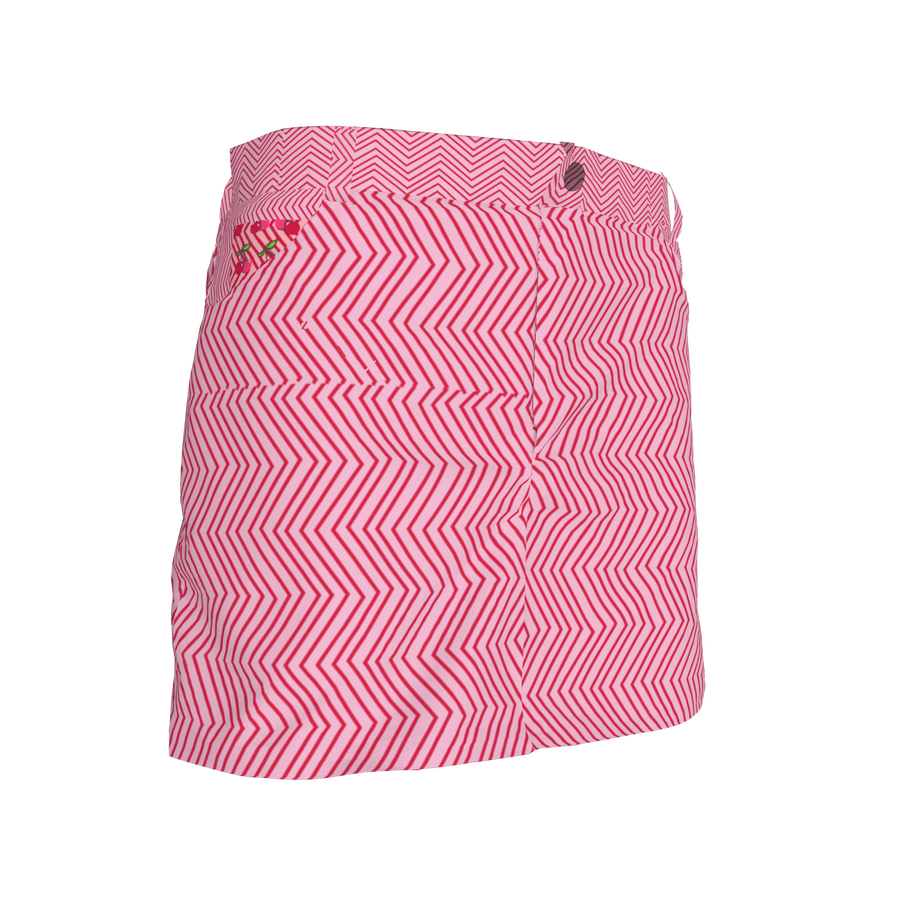 RED STIPES DENIM MINI SKIRT